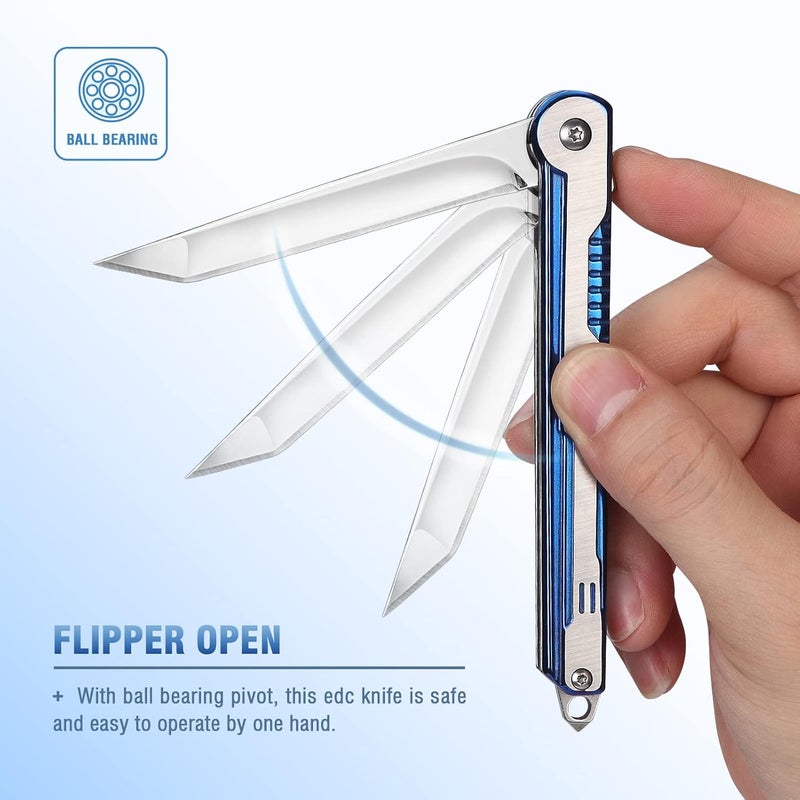 FUNBRO EDC Pocket Knife for Womens, Tanto Folding Knives with 7CR13Mov Stainless Steel Blade, Cool Survival Knife with Clip, Window Breaker, Flipper Open and Liner Lock for Outdoor Camping (Blue) - Image 4